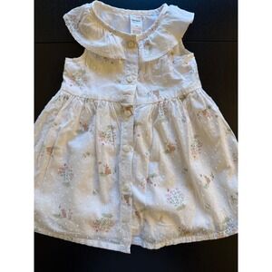 Carters Baby Bunny Sleeveless Dress 9m White Cotton-Lined Button-Up Sundress